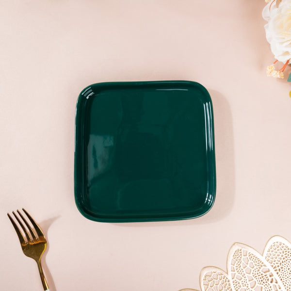 Verdant Square Ceramic Dessert Plate Green 6 Inch - Serving plate, small plate, snacks plates | Plates for dining table & home decor