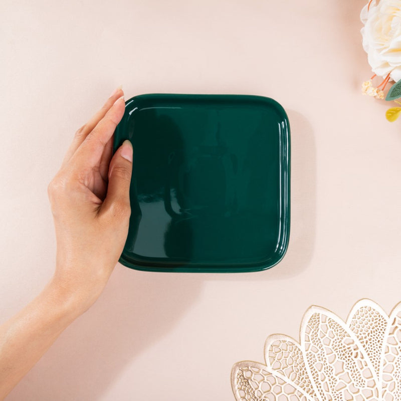 Verdant Square Ceramic Dessert Plate Green 6 Inch - Serving plate, small plate, snacks plates | Plates for dining table & home decor