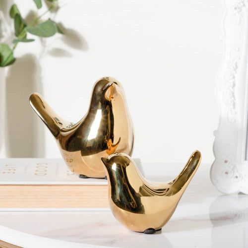 Ceramic Bird Showpiece Gold Set Of 2 - Showpiece | Home decor item | Room decoration item
