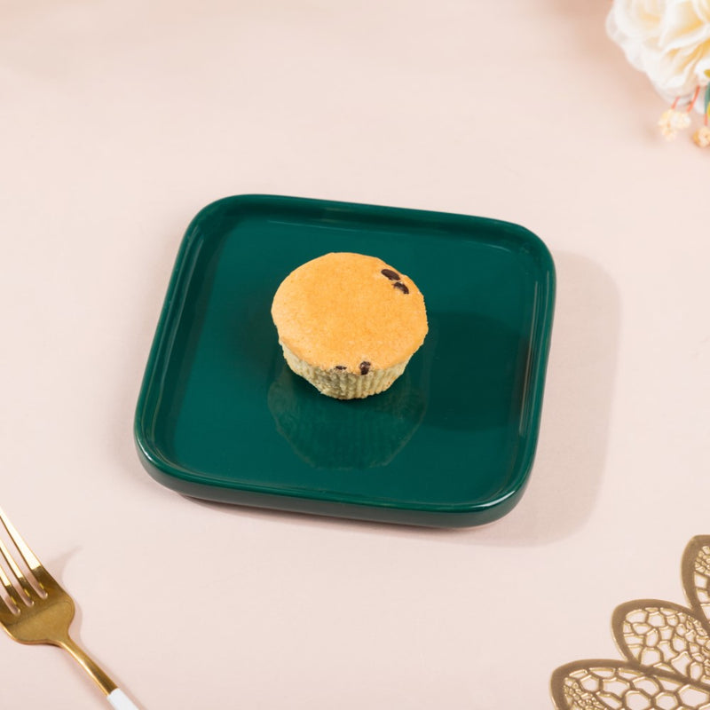 Verdant Square Ceramic Dessert Plate Green 6 Inch - Serving plate, small plate, snacks plates | Plates for dining table & home decor