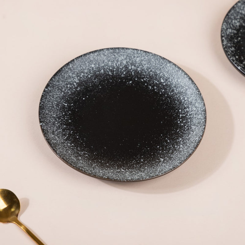 Galaxy Stone Pottery Dessert Plate Black White 6 Inch - Serving plate, small plate, snacks plates | Plates for dining table & home decor