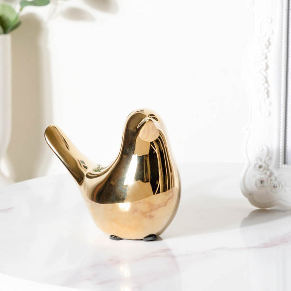 Ceramic Bird Showpiece Gold Set Of 2 | Nestasia