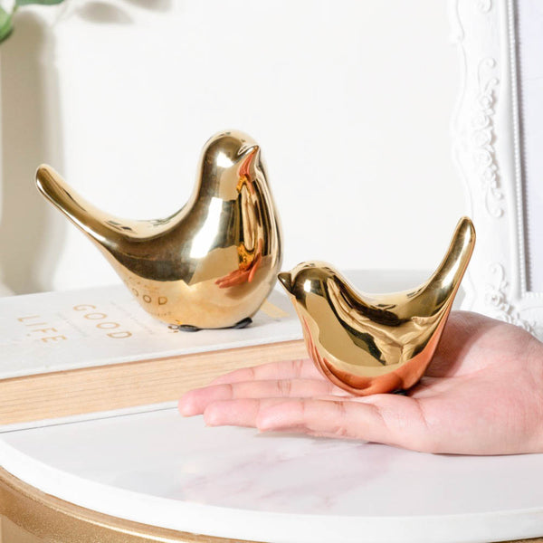 Ceramic Bird Showpiece Gold Set Of 2 - Showpiece | Home decor item | Room decoration item
