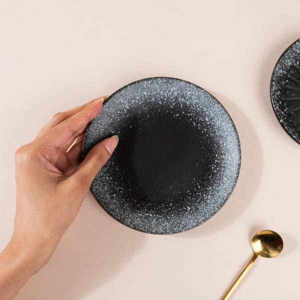 Galaxy Stone Pottery Dessert Plate Black White 6 Inch - Serving plate, small plate, snacks plates | Plates for dining table & home decor