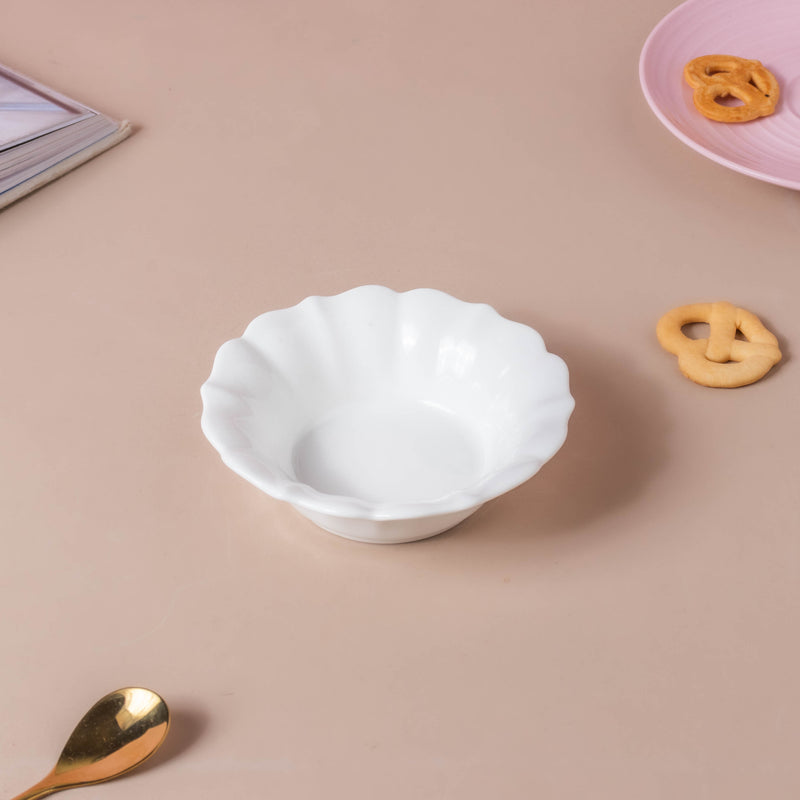Riona Flower Ceramic Dip Bowl White - Bowl, ceramic bowl, dip bowls, chutney bowl, dip bowls ceramic | Bowls for dining table & home decor 