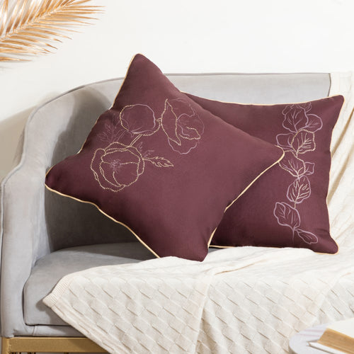 Floral Embellished Cushion Cover Set Of 2 Brown 16 x 16 Inch
