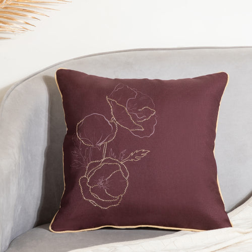 Floral Embellished Cushion Cover Set Of 2 Brown 16 x 16 Inch
