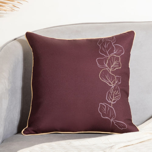 Floral Embellished Cushion Cover Set Of 2 Brown 16 x 16 Inch