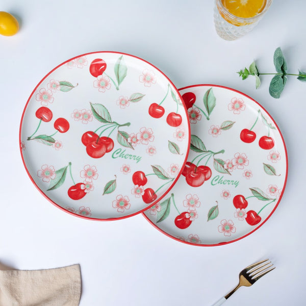 Decorative Cherry Fruit Plate 10 Inch Set Of 2 - Serving plate, snack plate, ceramic dinner plates| Plates for dining table & home decor
