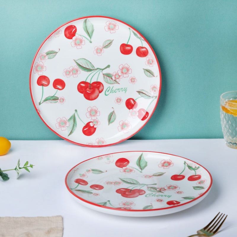 Decorative Cherry Fruit Plate 10 Inch - Serving plate, snack plate, ceramic dinner plates| Plates for dining table & home decor