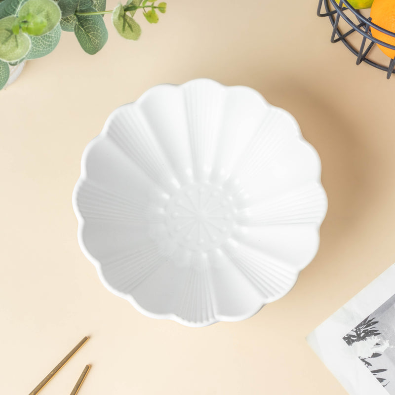 Snow White Fluted Ramen Bowl 600 ml - Soup bowl, ceramic bowl, ramen bowl, serving bowls, salad bowls, noodle bowl | Bowls for dining table & home decor