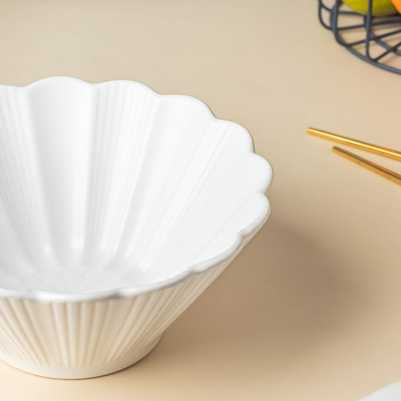 Snow White Fluted Ramen Bowl 600 ml - Soup bowl, ceramic bowl, ramen bowl, serving bowls, salad bowls, noodle bowl | Bowls for dining table & home decor
