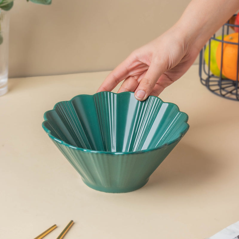 Teal Tantrum Fluted Ramen Bowl 600 ml - Soup bowl, ceramic bowl, ramen bowl, serving bowls, salad bowls, noodle bowl | Bowls for dining table & home decor