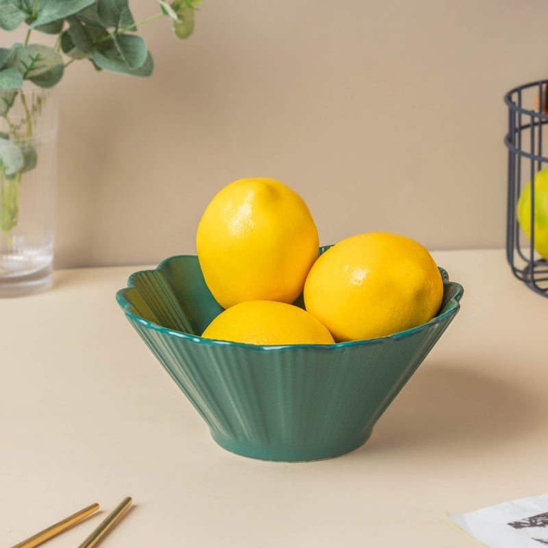 Teal Tantrum Fluted Ramen Bowl 600 ml - Soup bowl, ceramic bowl, ramen bowl, serving bowls, salad bowls, noodle bowl | Bowls for dining table & home decor