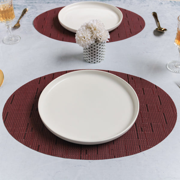 Oval Table Mat Maroon Set of 2