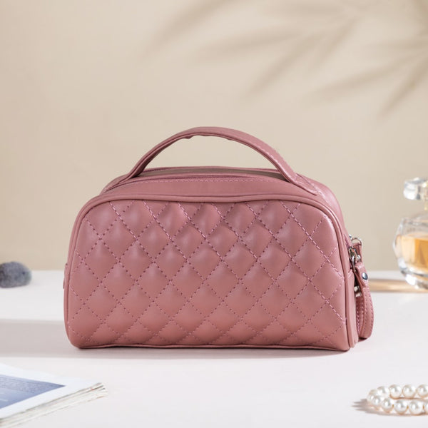 Quilted Double Zipper Travel Pouch Pink