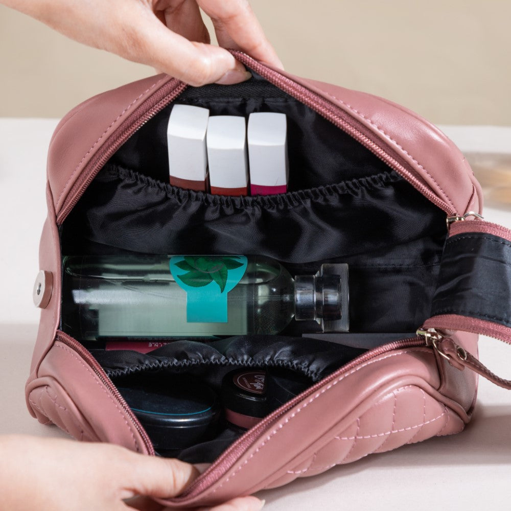 Travel And Makeup Pouch With Double Zip Pink Online Premium