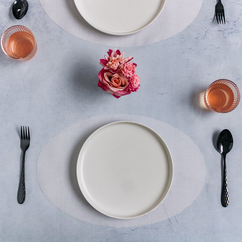 Oval Dining Table Mat - Grey and White