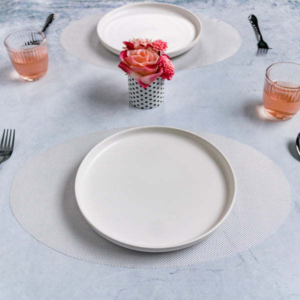 Oval Dining Table Mat - Grey and White
