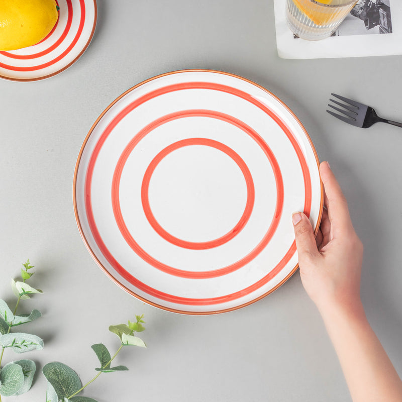 Spiral Dinner Plate Red 10 Inch - Serving plate, rice plate, ceramic dinner plates| Plates for dining table & home decor