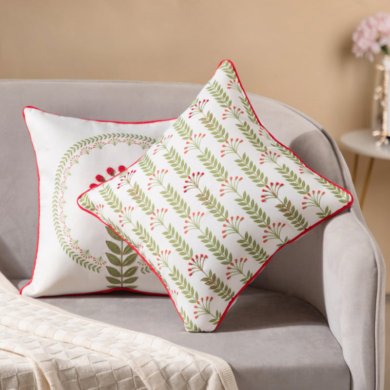 Hand Embroidered Cushion Cover Set Of 2 16 x 16 Inch