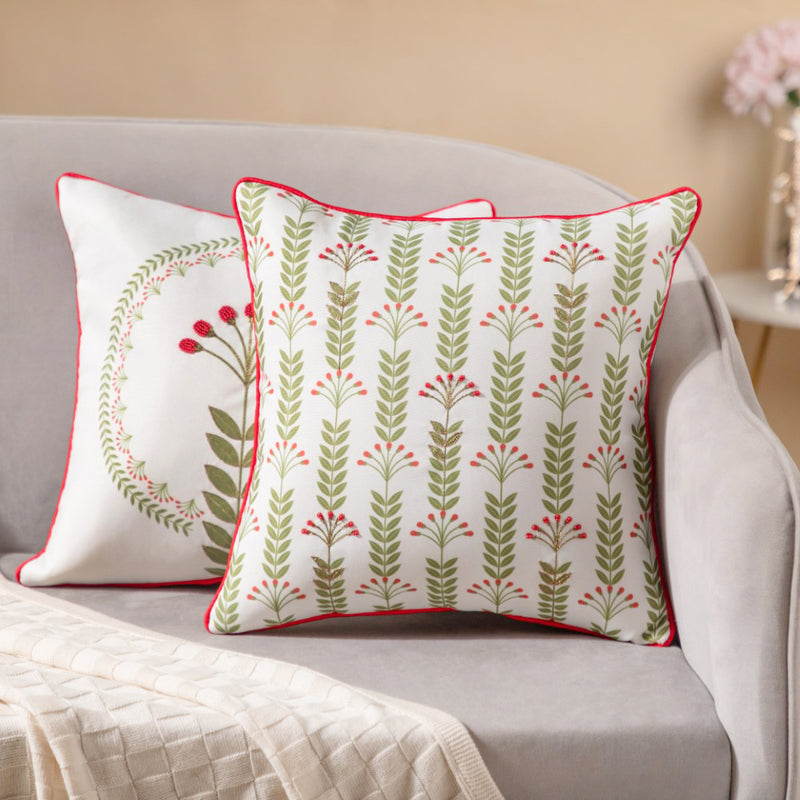 Hand Embroidered Cushion Cover Set Of 2 16 x 16 Inch