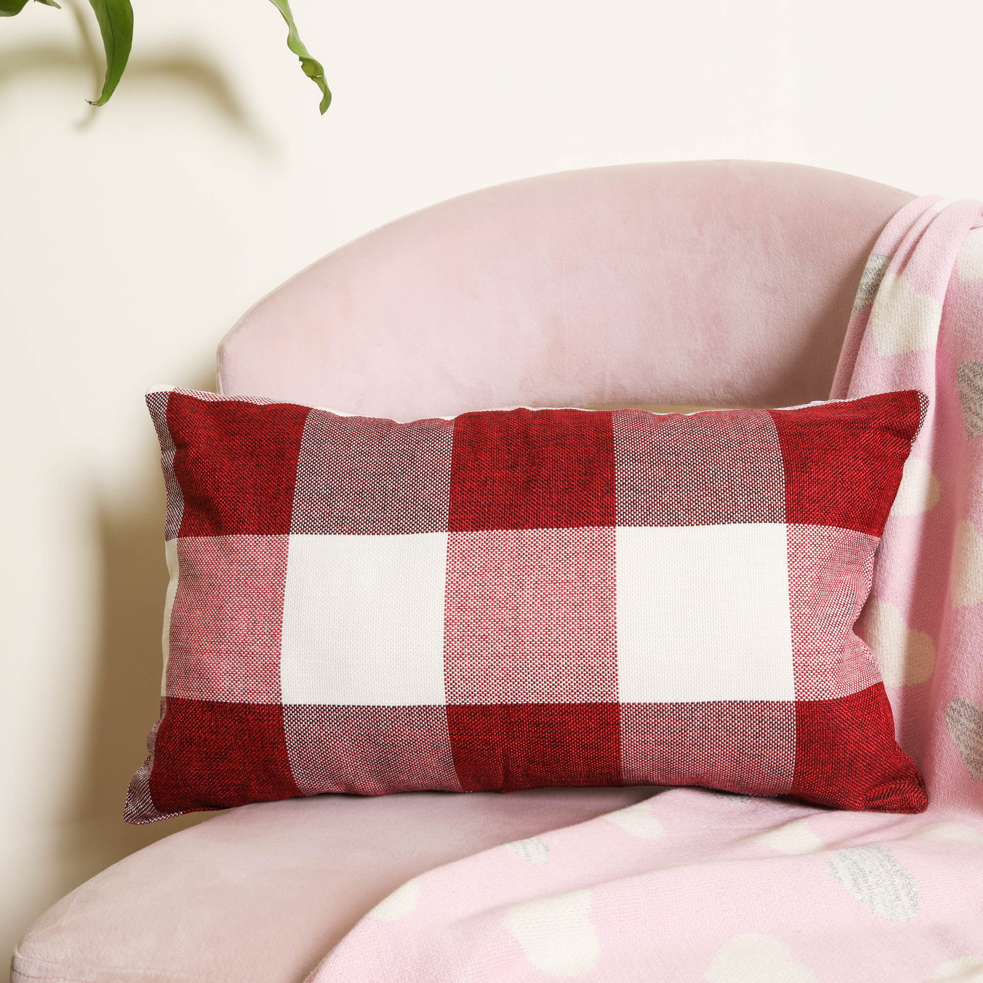 Red Checkered Bed Pillow Cover | Nestasia