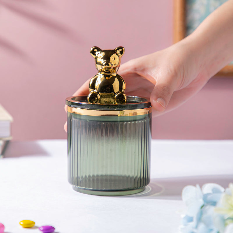 Vintage Jar With Bear Lid Green 350ml - Jar