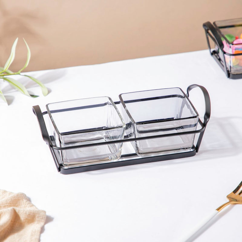 Clear Glass Bowl With Tray Set Of 3 200ml - Bowls, serving bowls, small glass bowls, snack serving bowls, section bowls, fancy serving bowls, small serving bowls | Bowls for dining table & home decor