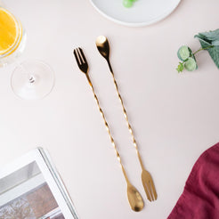 Bar Spoon With Fork Gold Set of 2