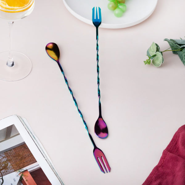 Bar Spoon With Fork Multicolour Set of 2