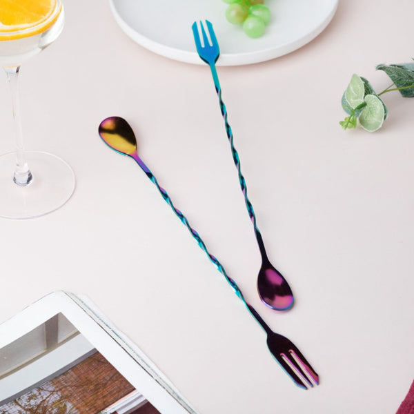 Bar Spoon With Fork Multicolour Set of 2