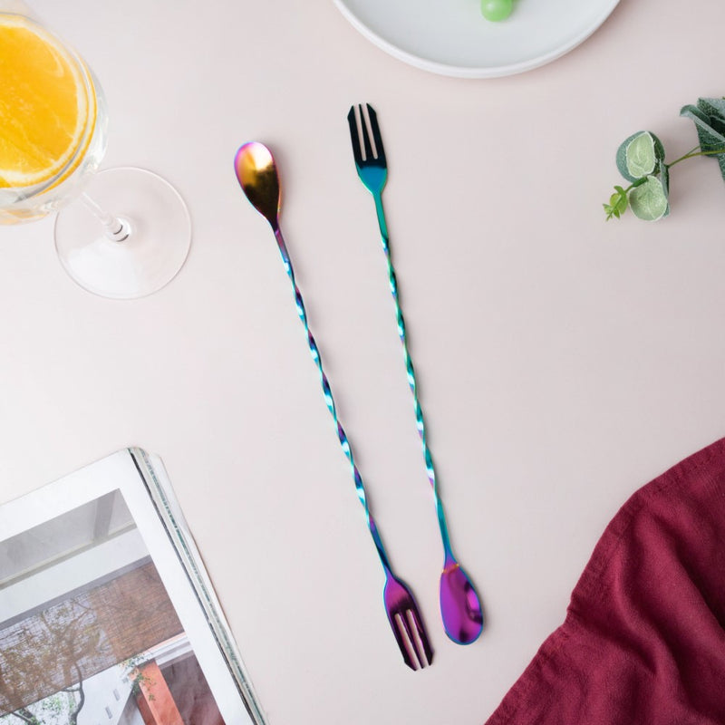 Bar Spoon With Fork Multicolour Set of 2