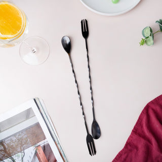 Bar Spoon With Fork  Black Set of 2