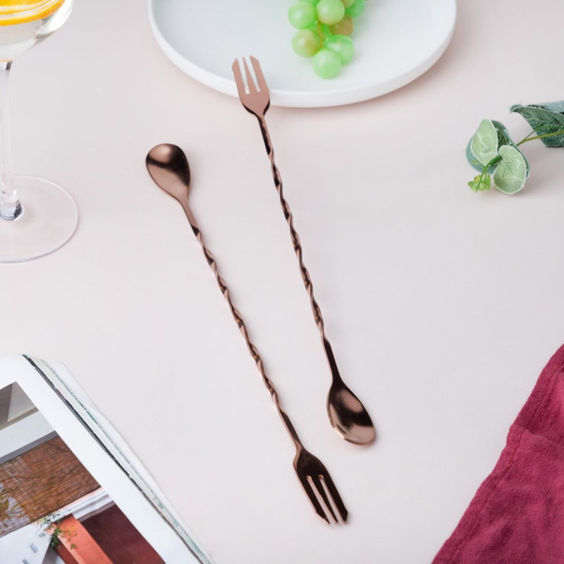 Bar Spoon With Fork Rose Gold Set of 2