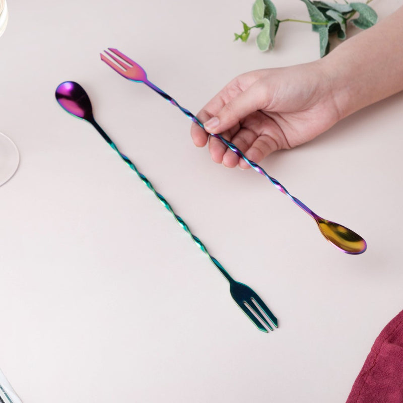 Bar Spoon With Fork Multicolour Set of 2