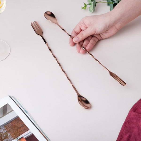 Bar Spoon With Fork Rose Gold Set of 2