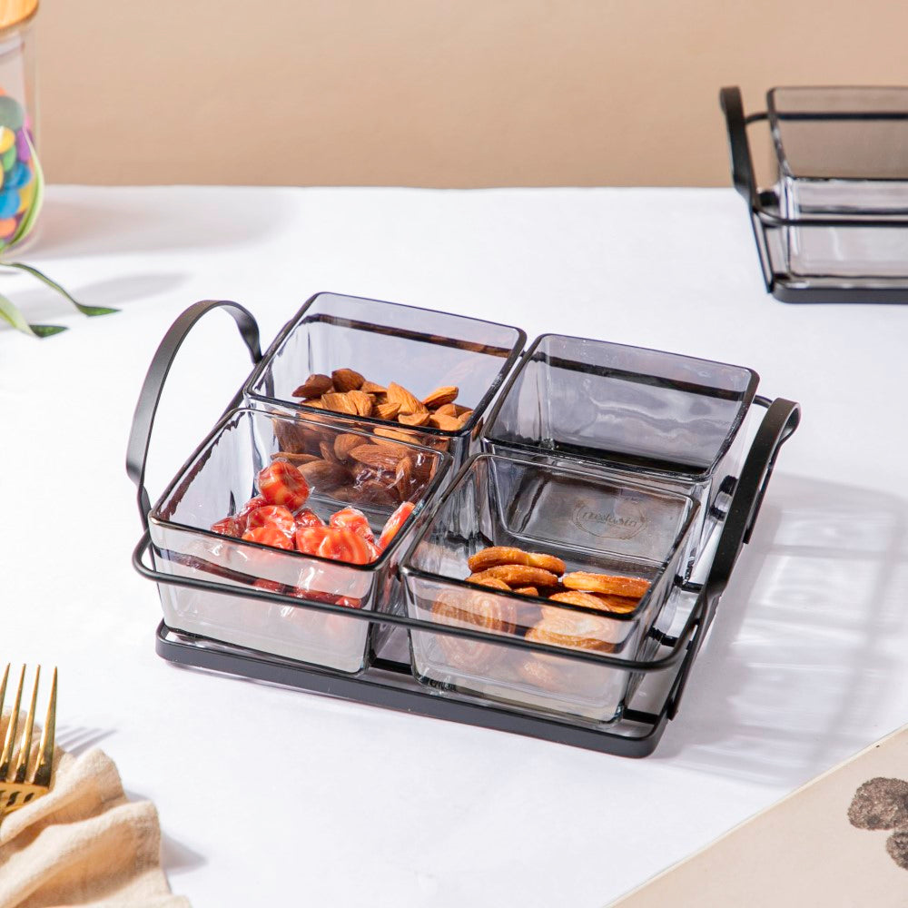 Ash Grey Bowl With Tray Set Of 5 200ml
