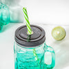 Tutti Frutti Glass Smoothie Jar Green with Lid and Straw Set of 4- Mug for coffee, tea mug, cappuccino mug | Cups and Mugs for Coffee Table & Home Decor