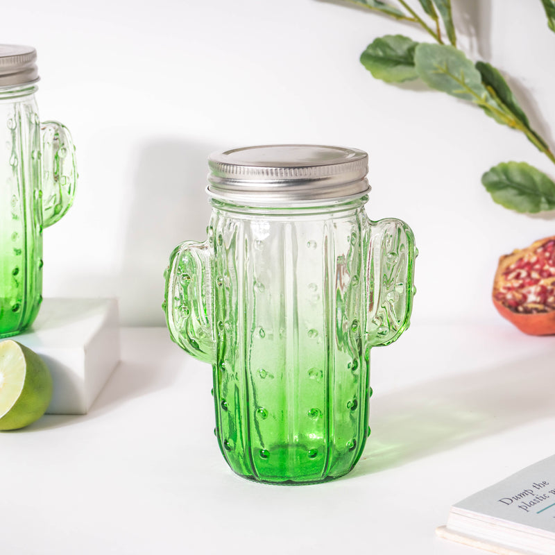Prickly Cacti Glass Jar Green with Lid Set of 4