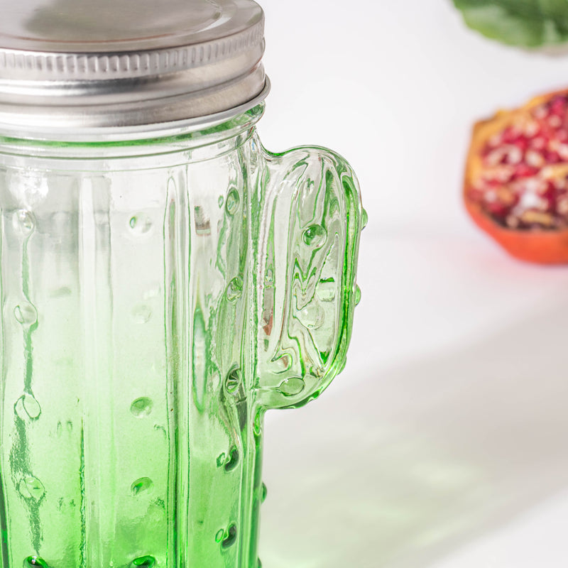 Prickly Cacti Glass Jar Green with Lid Set of 4