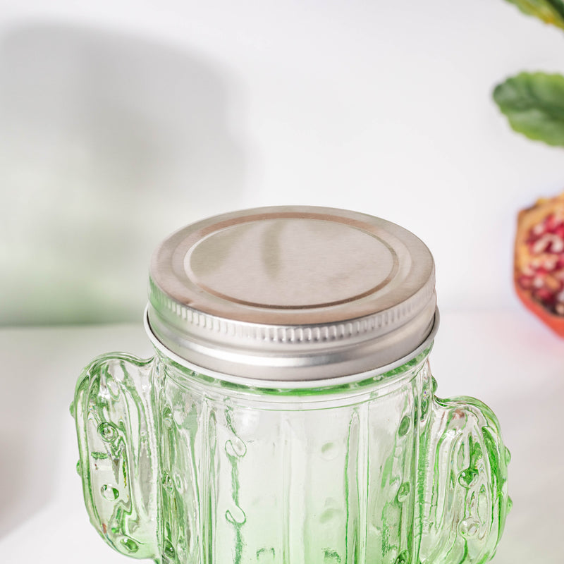 Prickly Cacti Glass Jar Green with Lid Set of 4