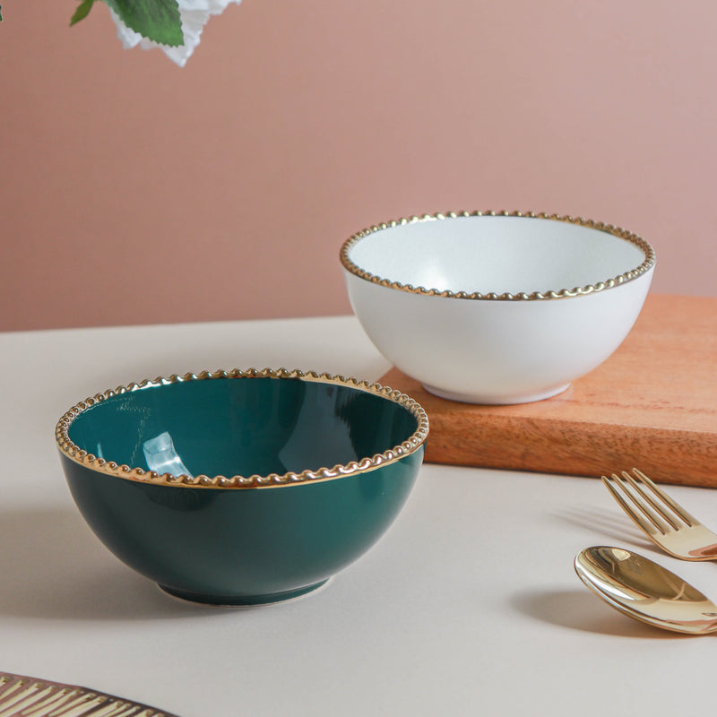 Snack Bowl With Gold Rim 300 ml - Bowl,ceramic bowl, snack bowls, curry bowl, popcorn bowls | Bowls for dining table & home decor