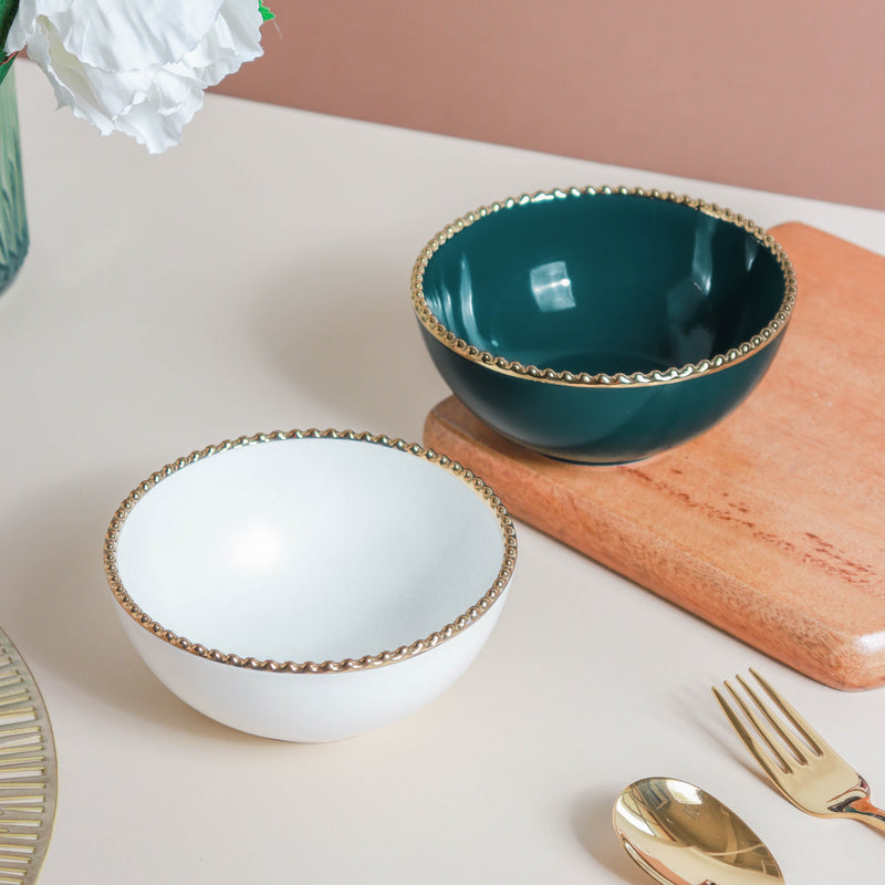 Snack Bowl With Gold Rim 300 ml - Bowl,ceramic bowl, snack bowls, curry bowl, popcorn bowls | Bowls for dining table & home decor