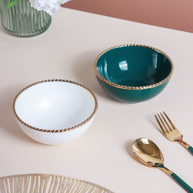 Snack Bowl With Gold Rim 300 ml - Bowl,ceramic bowl, snack bowls, curry bowl, popcorn bowls | Bowls for dining table & home decor