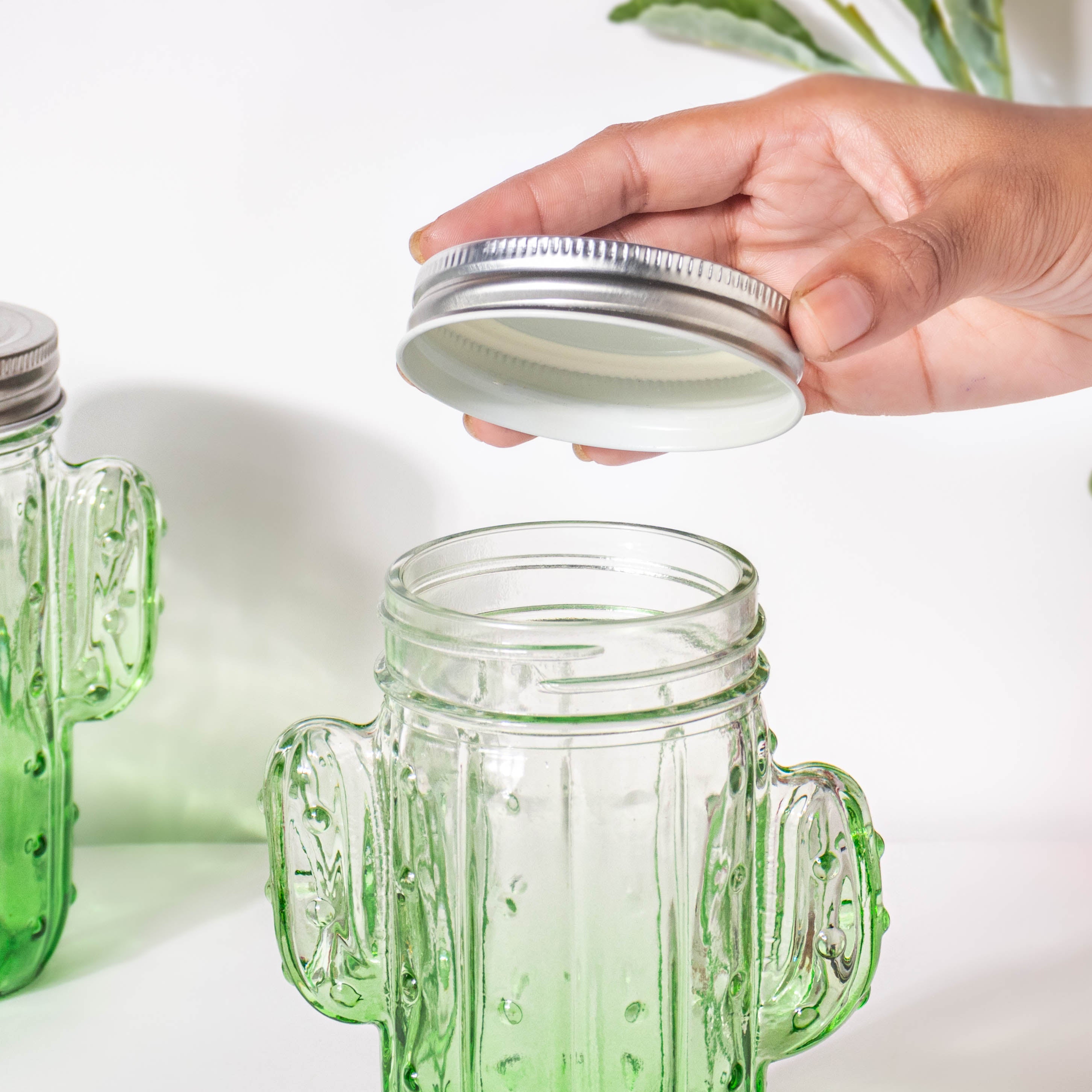 Green Cactus Shaped Mason Jar Tumbler