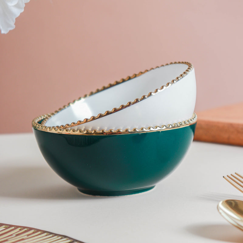 Snack Bowl With Gold Rim 300 ml - Bowl,ceramic bowl, snack bowls, curry bowl, popcorn bowls | Bowls for dining table & home decor