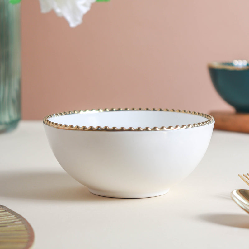 Snack Bowl With Gold Rim 300 ml - Bowl,ceramic bowl, snack bowls, curry bowl, popcorn bowls | Bowls for dining table & home decor