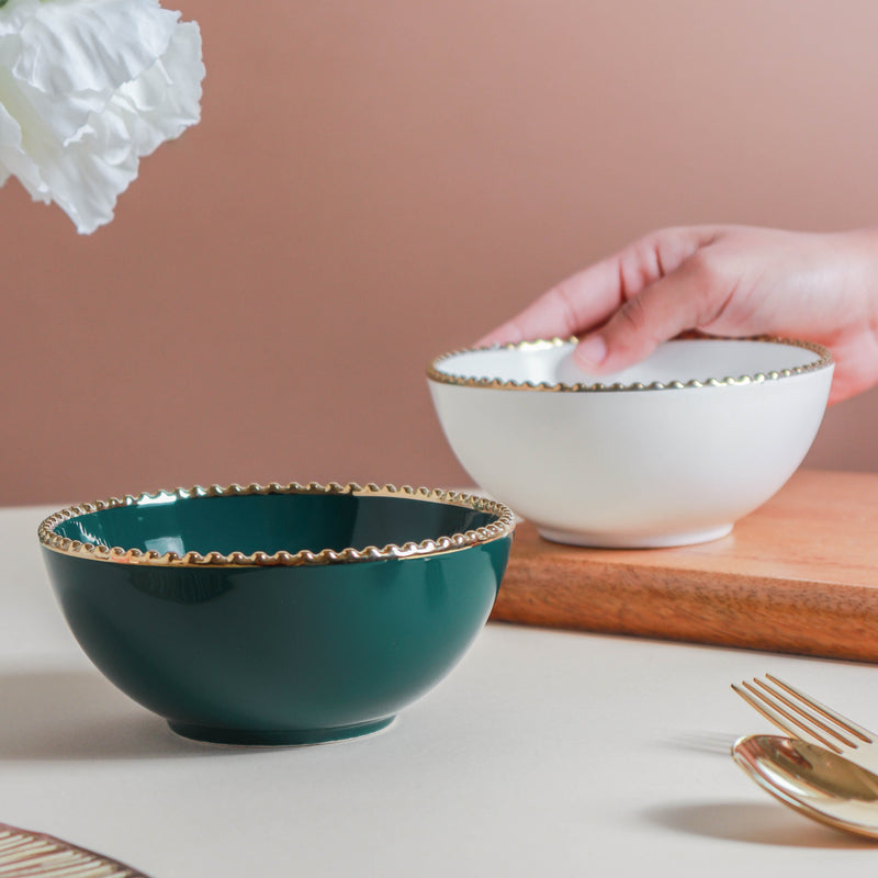 Snack Bowl With Gold Rim 300 ml - Bowl,ceramic bowl, snack bowls, curry bowl, popcorn bowls | Bowls for dining table & home decor