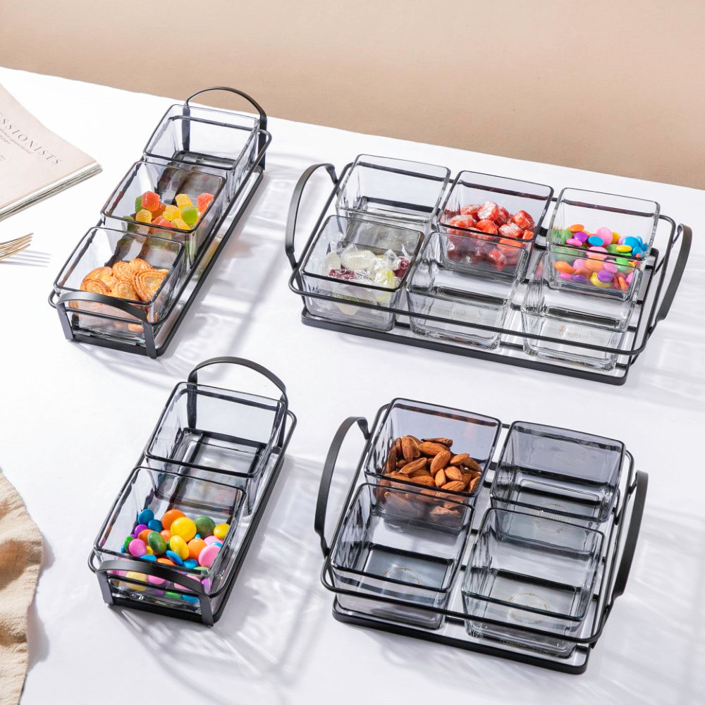  Dip Bowl Four-square Glass Snack Dish and Chassis Home
